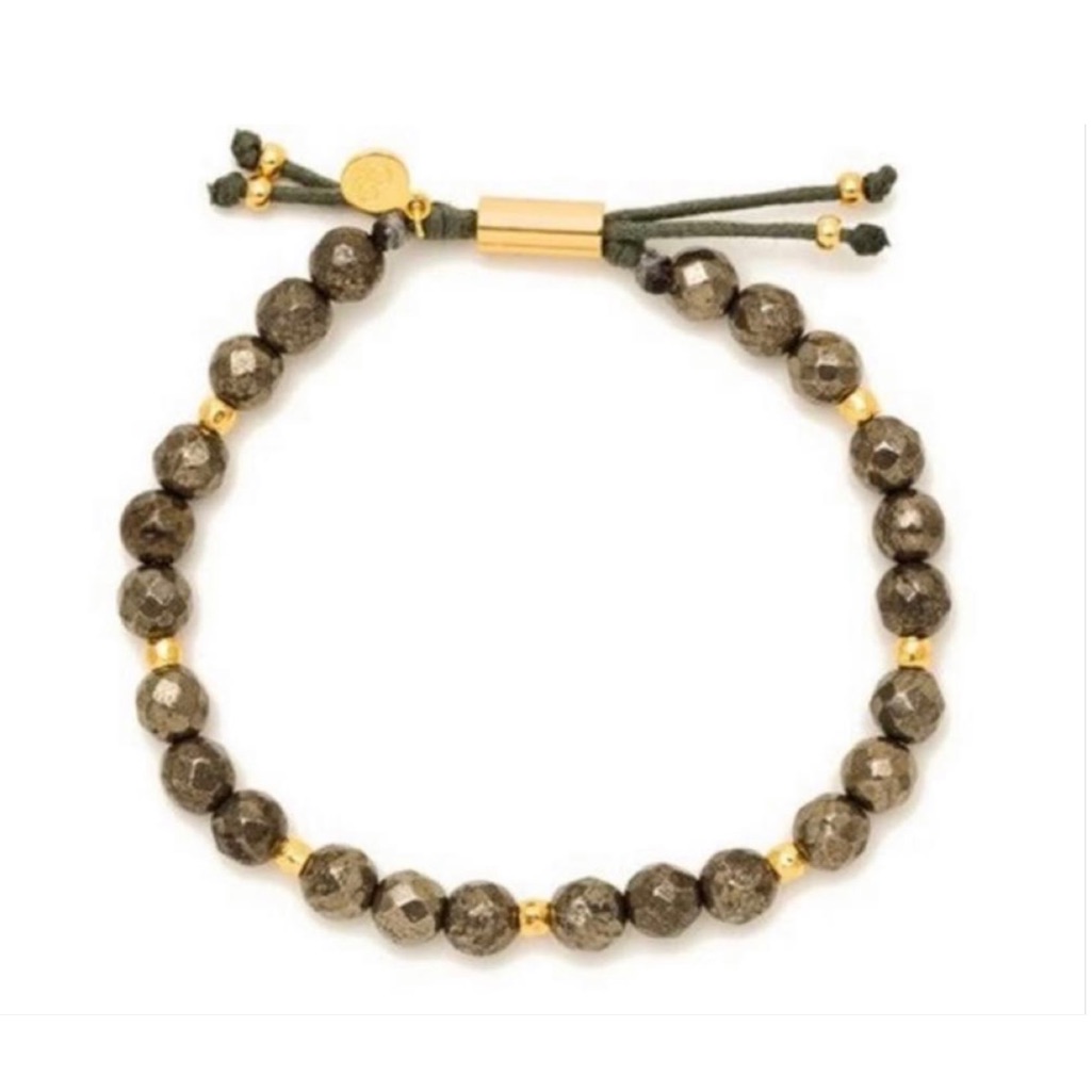 Power Gemstone Beaded Bracelet  Pyrite  Gold  Genuine Gemstones